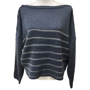 PrAna Phono Sweater Wool Blend Boat Neck Drop Shoulder Oversized Nautical‎ XL